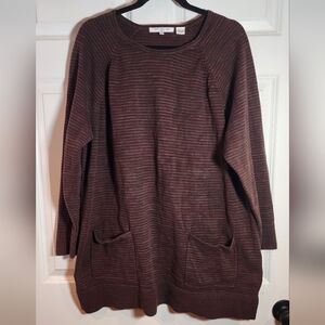 Eight Eight Eight Woman Brown Striped Sweater with Pockets 2X